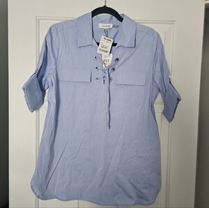 Calvin Klein Light Blue Lace-Up Blouse Size SP